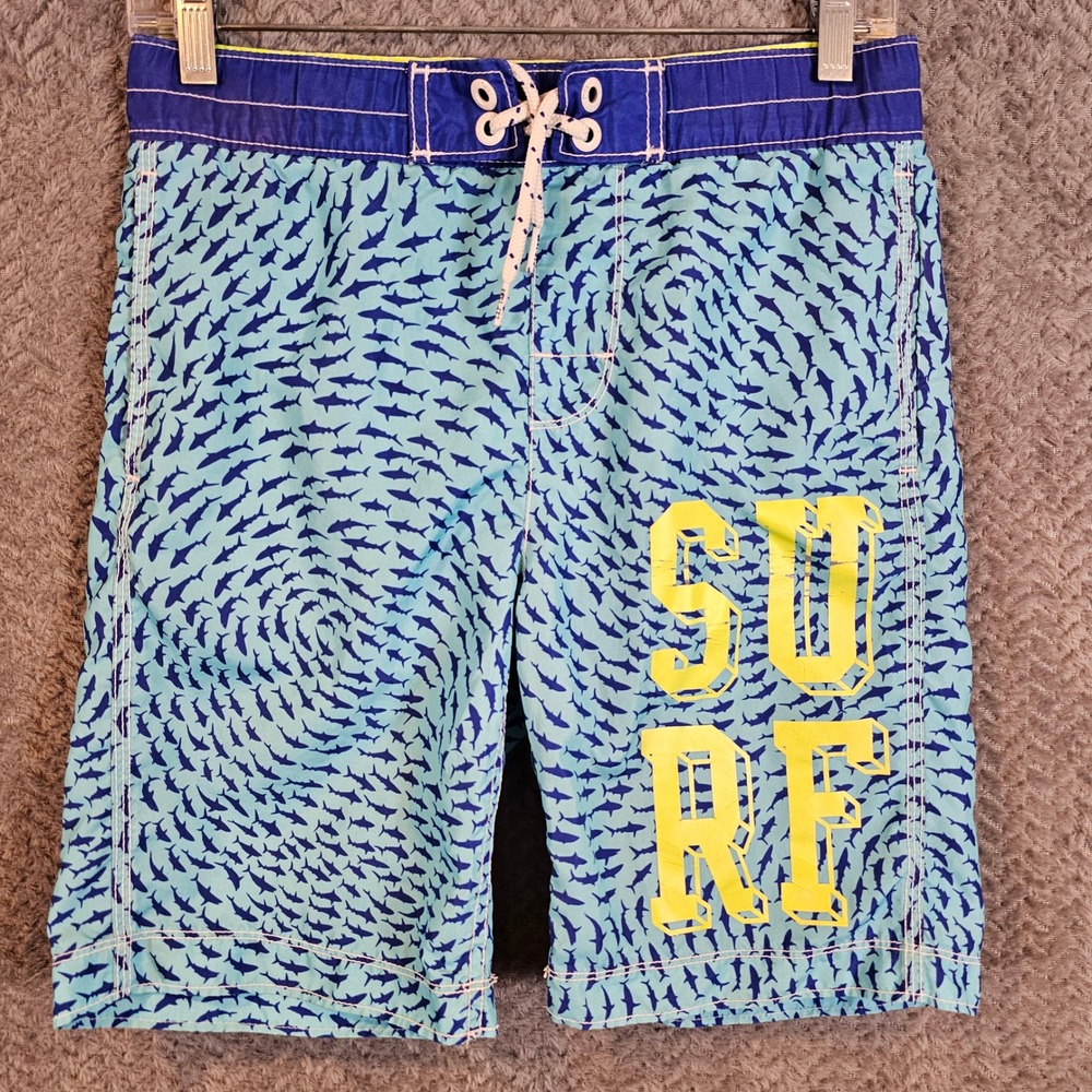 GAP Kids Boys Blue Shark Print Board Shorts Swim Trunks Size L 10 SURF Graphic